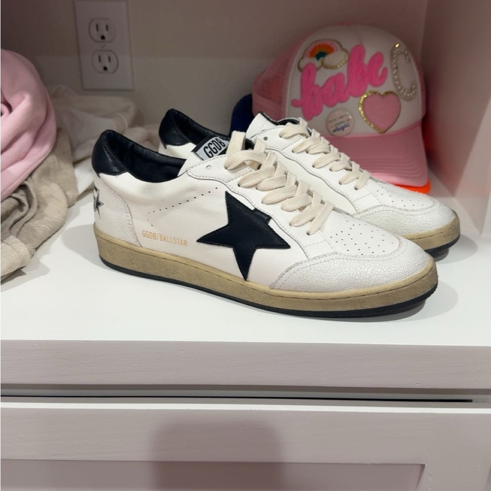 Golden Goose White and Black Ball Star Sneakers 42